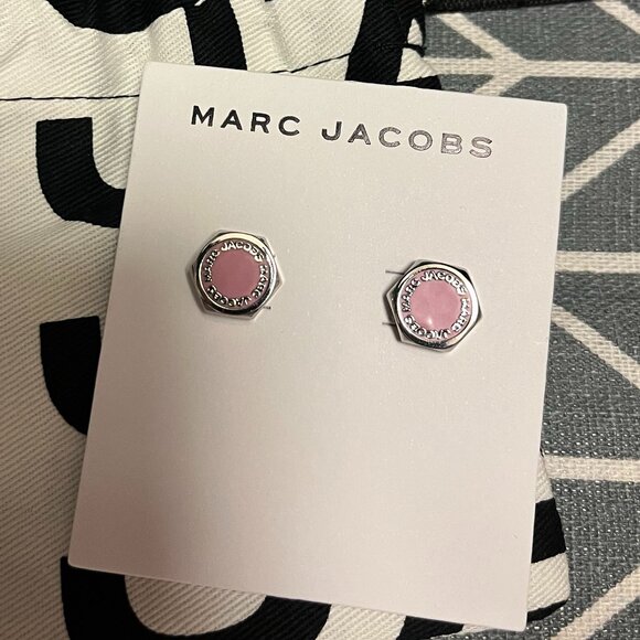 NEW Marc Jabobs Stud Silver/Pink Earrings w/ Dustbag - Picture 1 of 3